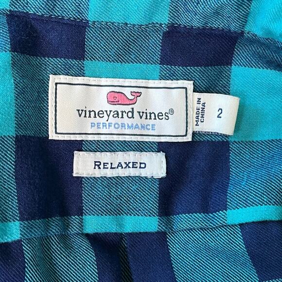 Vineyard Vines Relaxed Fit Performance Button-Up 2 Blue Buffalo Plaid Flannel - Picture 7 of 12